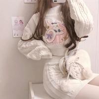 Cute Bunny Rabbit Embroidery Twist Knitted Top Sweater - Thumbnail 3