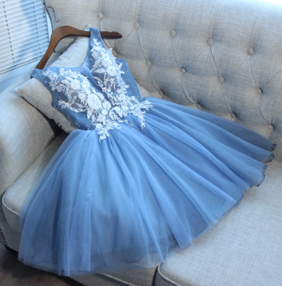 Cute blue short prom dress, homecoming dress