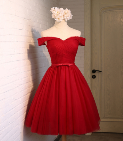 Cute Red tulle short prom dress