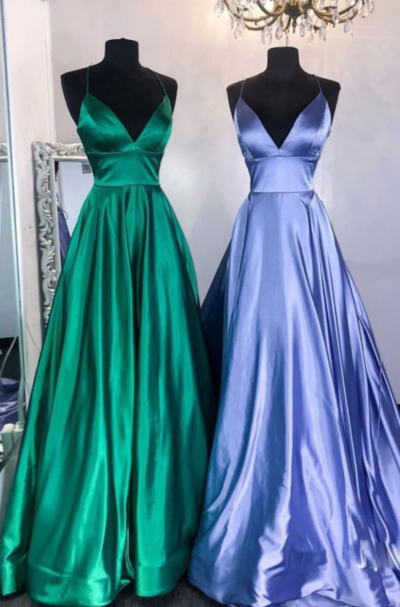 Simple A Line v neck long prom dress evening dress