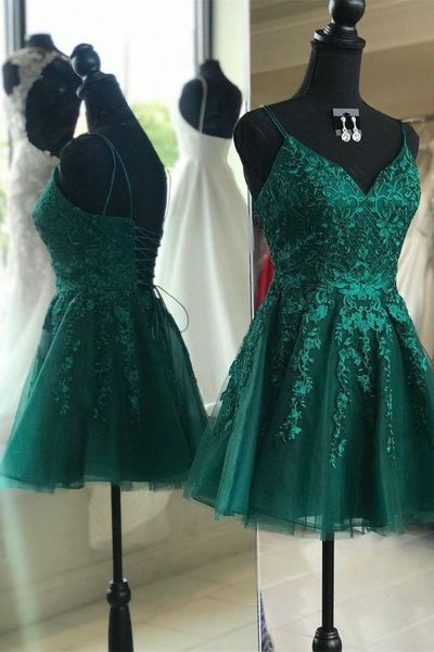 Emerald Green Short Homecoming Dress,Spaghetti Straps Homecoming Dresses,Short Party Dresses,1110