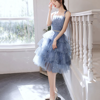 Blue tulle off shoulder prom dress homecoming dress - Thumbnail 1