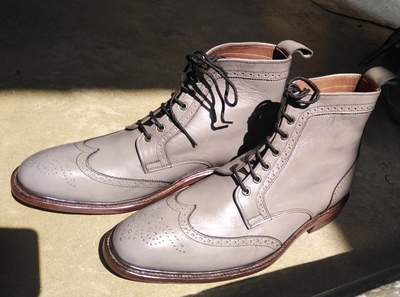 Christmas Customize Grey Leather Wingtip Brogue Shoes, Men's Ankle High Leather Boot