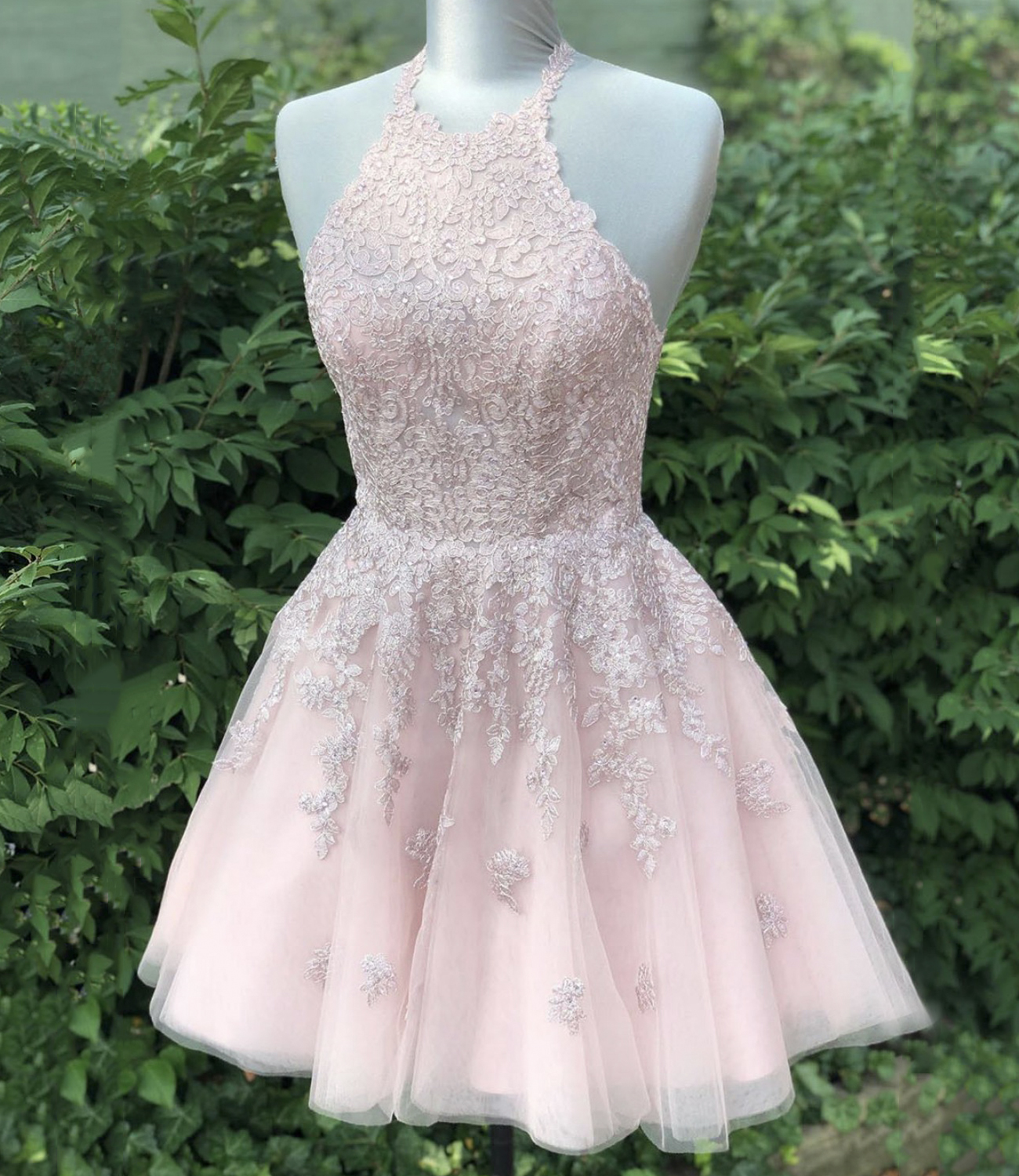 Pink lace short prom dress homecoming dress