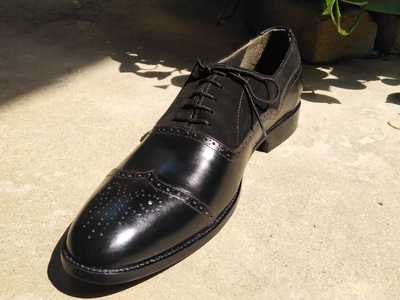 Super Hand Stitch Black Wingtip Brogue Leather Lace Up Shoes