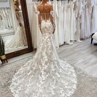 Charming Mermaid Off the Shoulder Long Sleeve Lace Wedding Dresses - Thumbnail 1