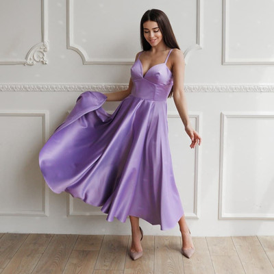 SP1631,Cheap Lavender Satin Homecoming Dresses,V-Neck A line Midi Dresses