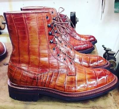 New Pure Handmade Tan Shaded Crocodile Leather Lace up Ankle Boots for Men's