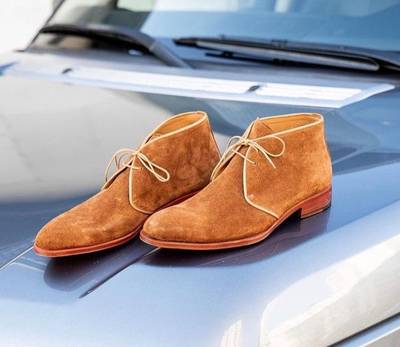 New Pure Handmade Tan Suede Leather Lace up Chukka Boots for Men's