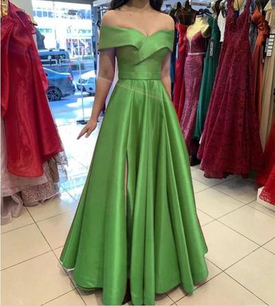 Green Slit Prom Dresses Off the Shoulder