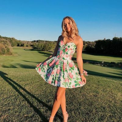 Cute a-line sweetheart floral printed short homecoming dresses - Thumbnail 2