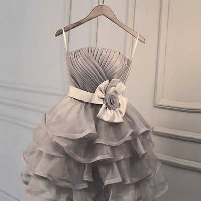 Gray tulle short prom dress homecoming dress - Thumbnail 2