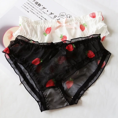 Cute Strawberry Print Ruffles Lace Brief Underwear Panties Lingerie Aesthetic Casual Summer E-Girl Kawaii Korean Japanese Harajuku