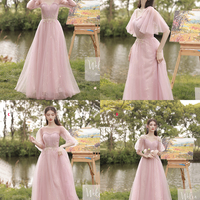 Pink tulle long A line prom dress pink evening dress - Thumbnail 9