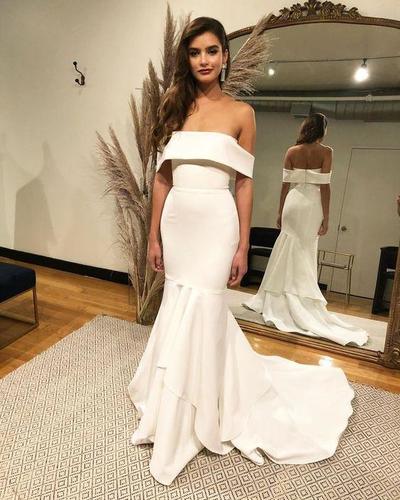 Mermaid Wedding Dress Long White Sweep Train Sleeveless Deep BEATU,1122