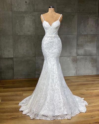 Spaghetti Strap Mermaid Royal Wedding Dress prom gown,1126