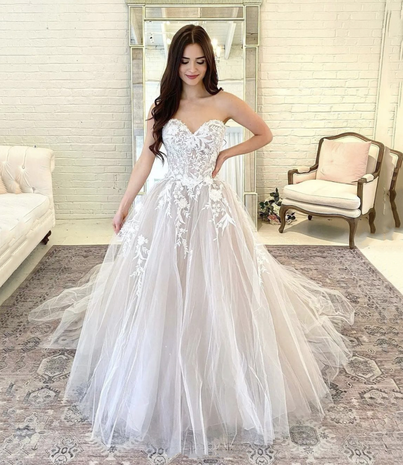 Cute lace tulle long prom dress formal dress