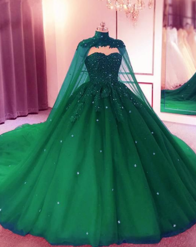 Mermaid Green Long Tulle Prom Dress With Beading