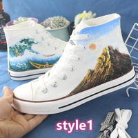 New Ukiyo-e sea waves mountain sunset hand-painted shoes - Thumbnail 1