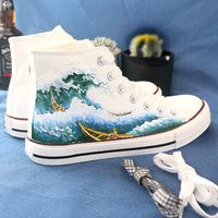 New Ukiyo-e sea waves mountain sunset hand-painted shoes - Thumbnail 4