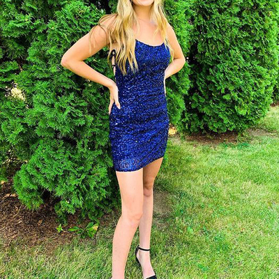 Cute bodycon sparkly royal blue sequins homecoming dresses mini homecoming dresses - Thumbnail 2