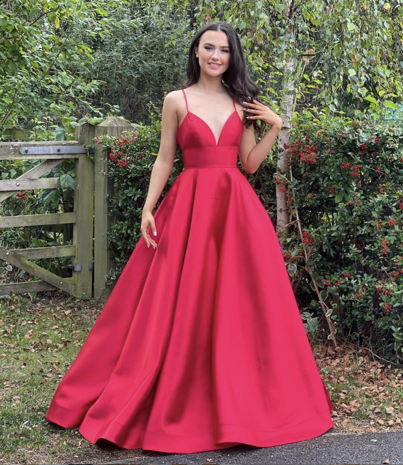 Red satin long prom dress simple evening dress