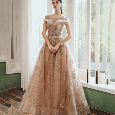 Shiny tulle sequins long prom dress formal dress - Thumbnail 2