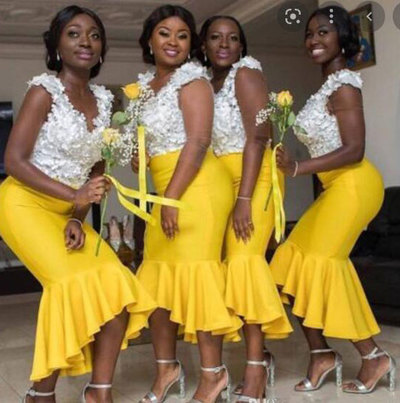 V Neck Mermaid Bridesmaid Dresses Yellow