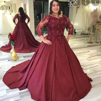 Burgundy Prom Dresses Princess Gown with Appliques