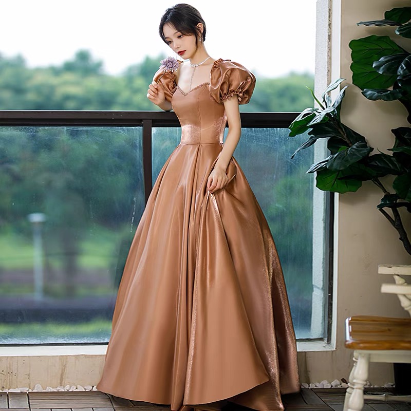 Lovely A line satin long prom gown princess dress