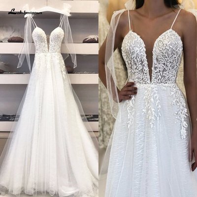 Deep V-neck Sexy Bridal Wedding Dress 2021 Robe Boheme Glitter Tulle New Mariage Wedding Gowns Vestidos Boho Wedding Dresses,596