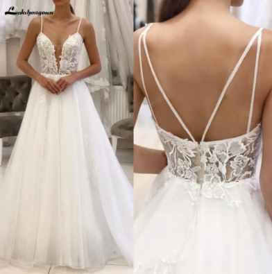 Robe Vintage Bohemian Dress 2020 White Tulle Beach Wedding Dress Spaghetti Straps Sheer Illusion Sexy New Mariage Bridal Gowns,600