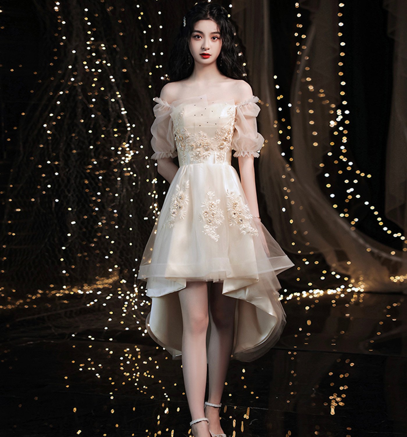 Cute lace high low prom dress homecoming dress