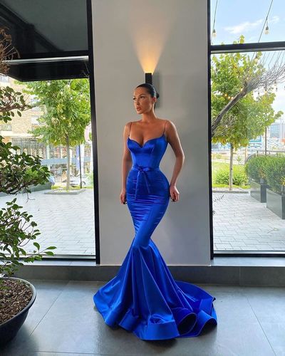 SP1729,Royal Blue Long Prom Dresses,Mermaid Spaghetti Straps Evening Dresses