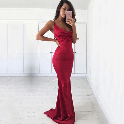 SP1745,Sheath/Column Cowl Neck Silk-like Satin Sweep Train Prom Dresses