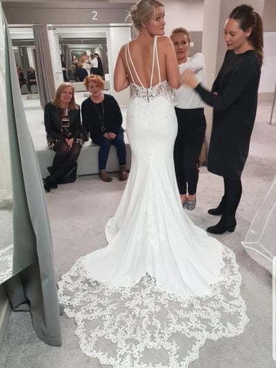 Elegant Mermaid Sweetheart Satin Lace Wedding Dresses with Train,1158