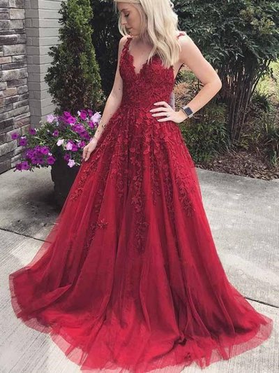 SP1788,Burgundy Prom Dress with Lace,Applique Prom Dresses,Tulle Evening Dress,Red Dance Dress,Graduation School Party Gown