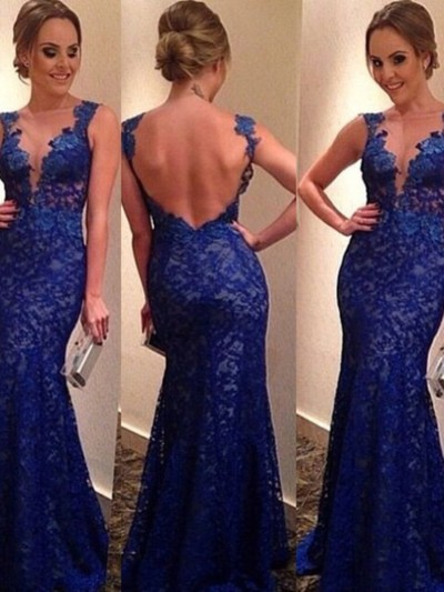 SP1809,Trumpet/Mermaid V-neck Lace Floor-length Appliques Lace Prom Dresses