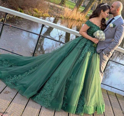 Off the Shoulder Princess Gown with Appliques