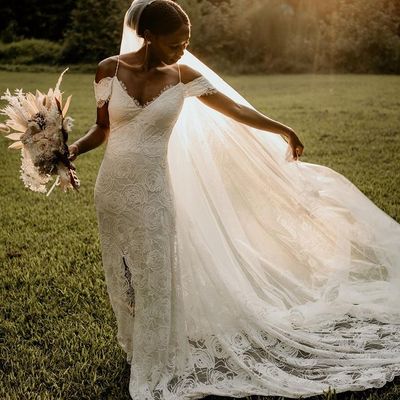 Sheath off the shoulder lace boho wedding dresses - Thumbnail 2