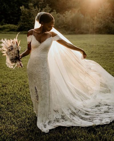 Sheath Off the Shoulder Lace Boho Wedding Dresses