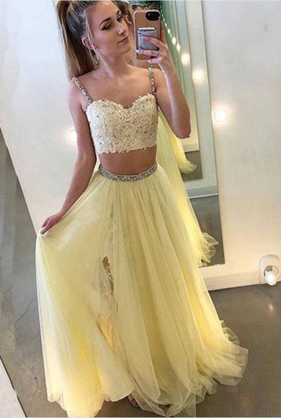 SP1875,Chic Two Pieces Sweetheart Tulle Floor Length Prom Dress