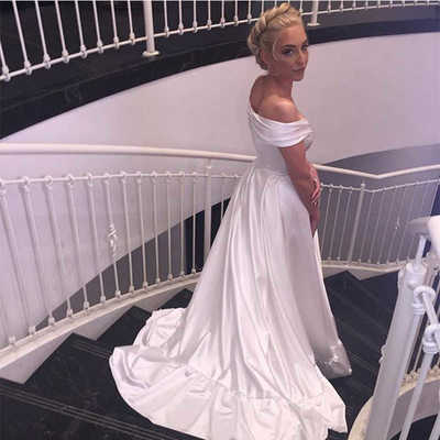 SP1890,Simple off the shoulder satin a line wedding gown,white bridal dresses