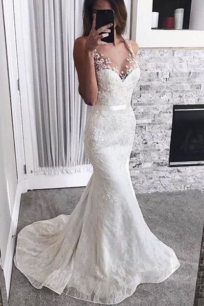 Mermaid Wedding Dresses Straps Tulle Lace High Quality,607