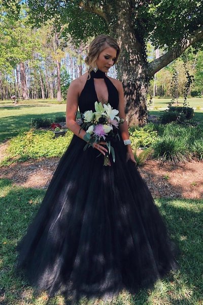 SP1921,Elegant High Neck Black Prom Dresses Long Ball Gown Formal Dress