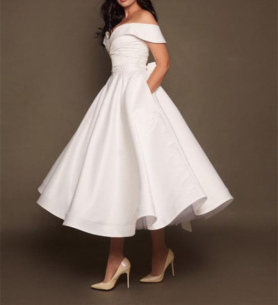 Short Wedding Dress Off Shoulder,Tea Length Wedding Dress Plus Size,613