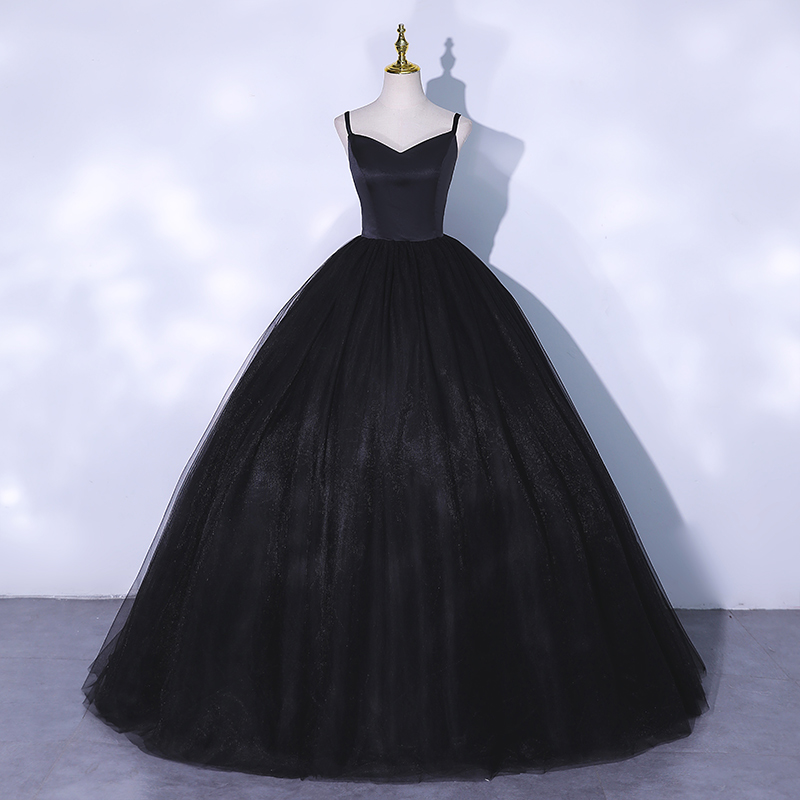 Black v neck tulle long ball gown dress formal dress