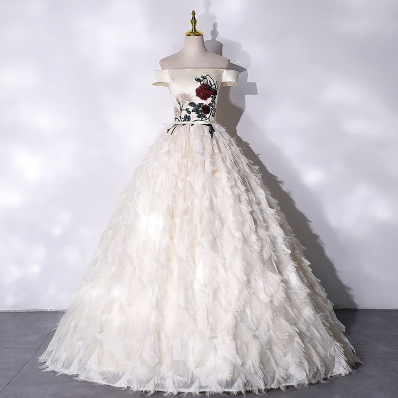 Champagne A line long ball gown dress evening dress