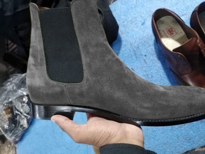 Elegant Men's Grey Chelsea Boot, Hand Stitch Suede Formal Boot