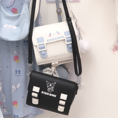 Cinnamoroll Kuromi Sanrio White Black Blue Pastel Stripe Embroidery Shoulder Messenger Bag
